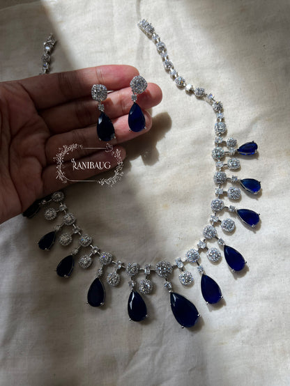 Sapphire Cascade Diamond Necklace Set By Ranibaug