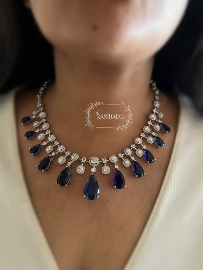 Sapphire Cascade Diamond Necklace Set By Ranibaug
