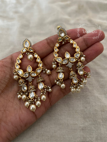 Sara Heavy Polki Kundan Studded Gold Plated Drop Earrings For Wedding By Ranibaug