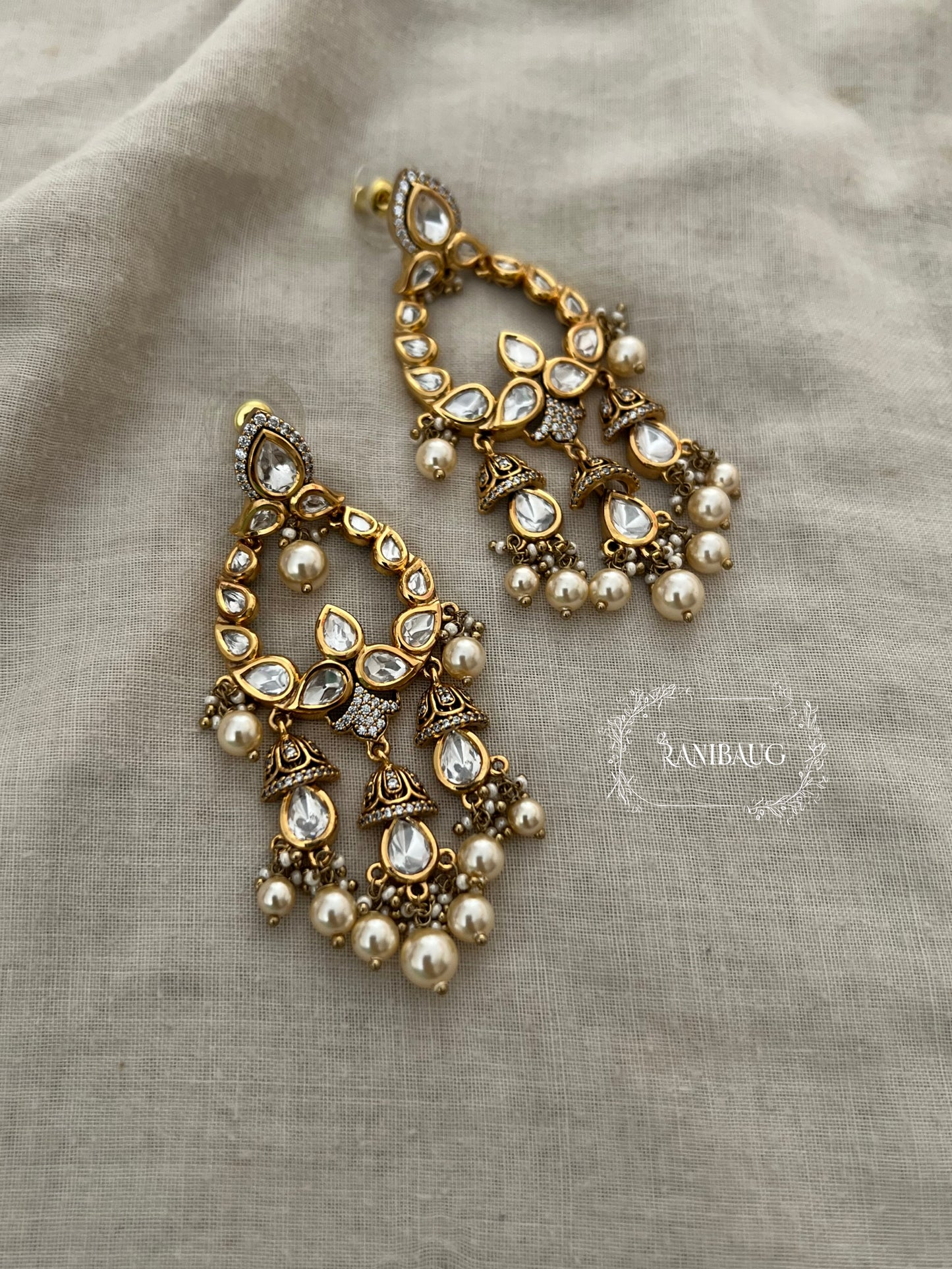 Sara Heavy Polki Kundan Studded Gold Plated Drop Earrings For Wedding By Ranibaug