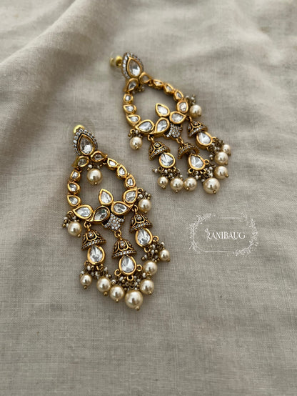 Sara Heavy Polki Kundan Studded Gold Plated Drop Earrings For Wedding By Ranibaug