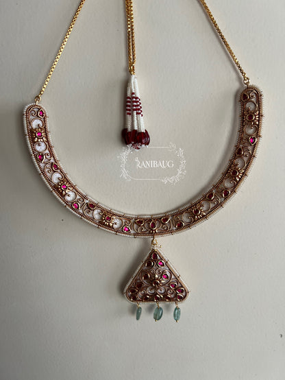 Saranshi Unique Triangular Heritage Gold Necklace Jewellery Set By Ranibaug