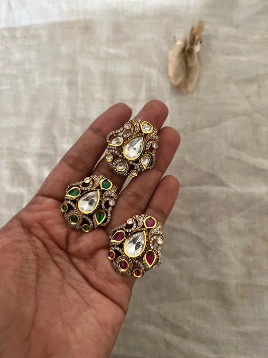 Sargam Peacock Motif Gold Finish Teardrop Kundan Ring Jewelry By Ranibaug