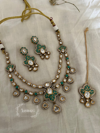 Sarini Polki Meenkari Indian Traditional Layered Necklace Jewellery By Ranibaug