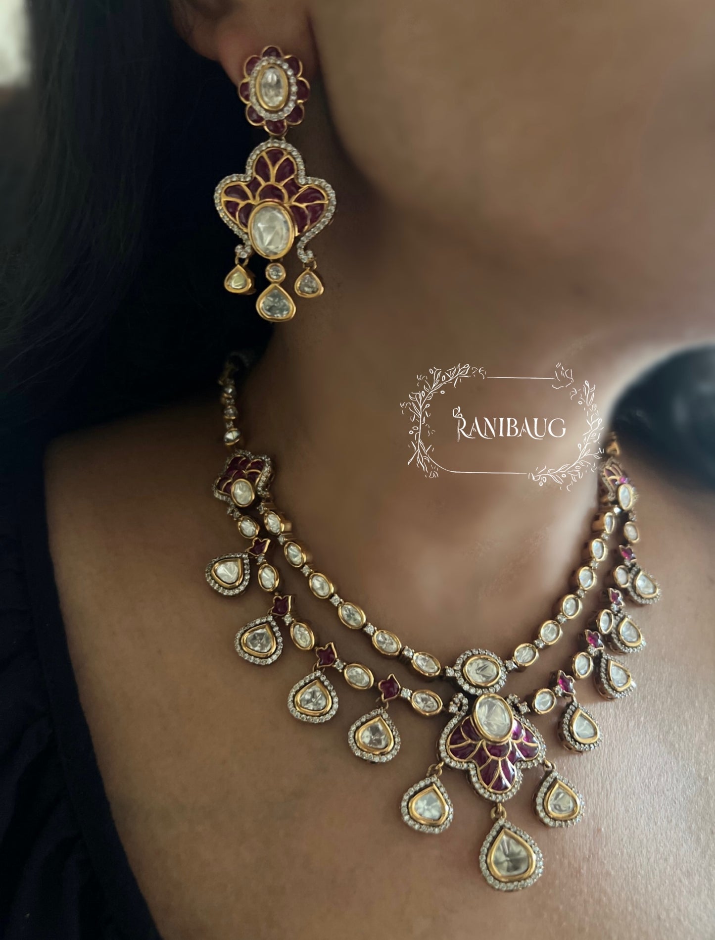Sarini Polki Meenkari Indian Traditional Layered Necklace Jewellery By Ranibaug
