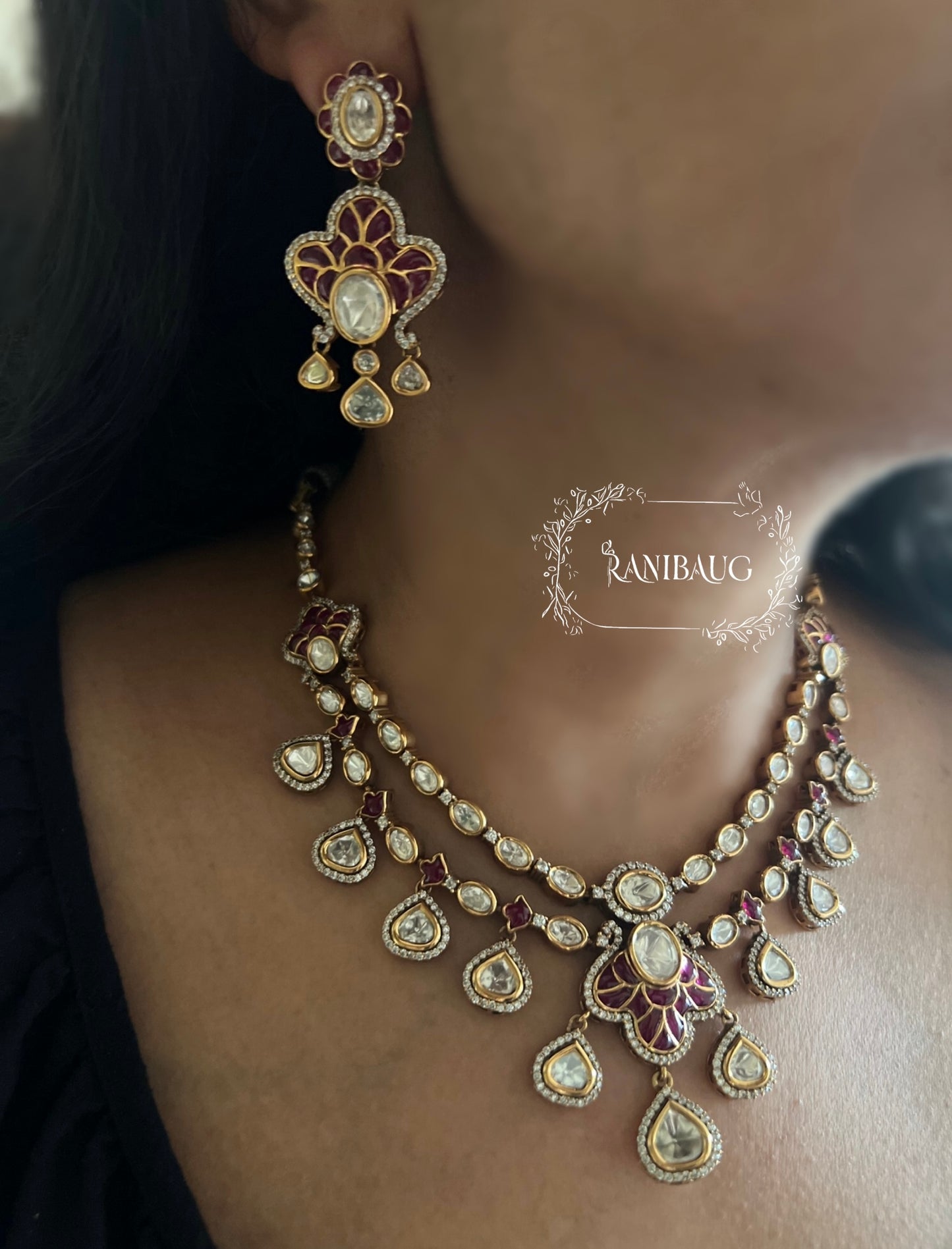 Sarini Polki Meenkari Indian Traditional Layered Necklace Jewellery By Ranibaug