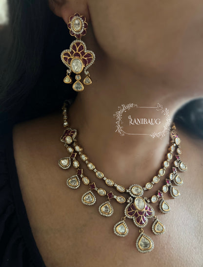 Sarini Polki Meenkari Indian Traditional Layered Necklace Jewellery By Ranibaug