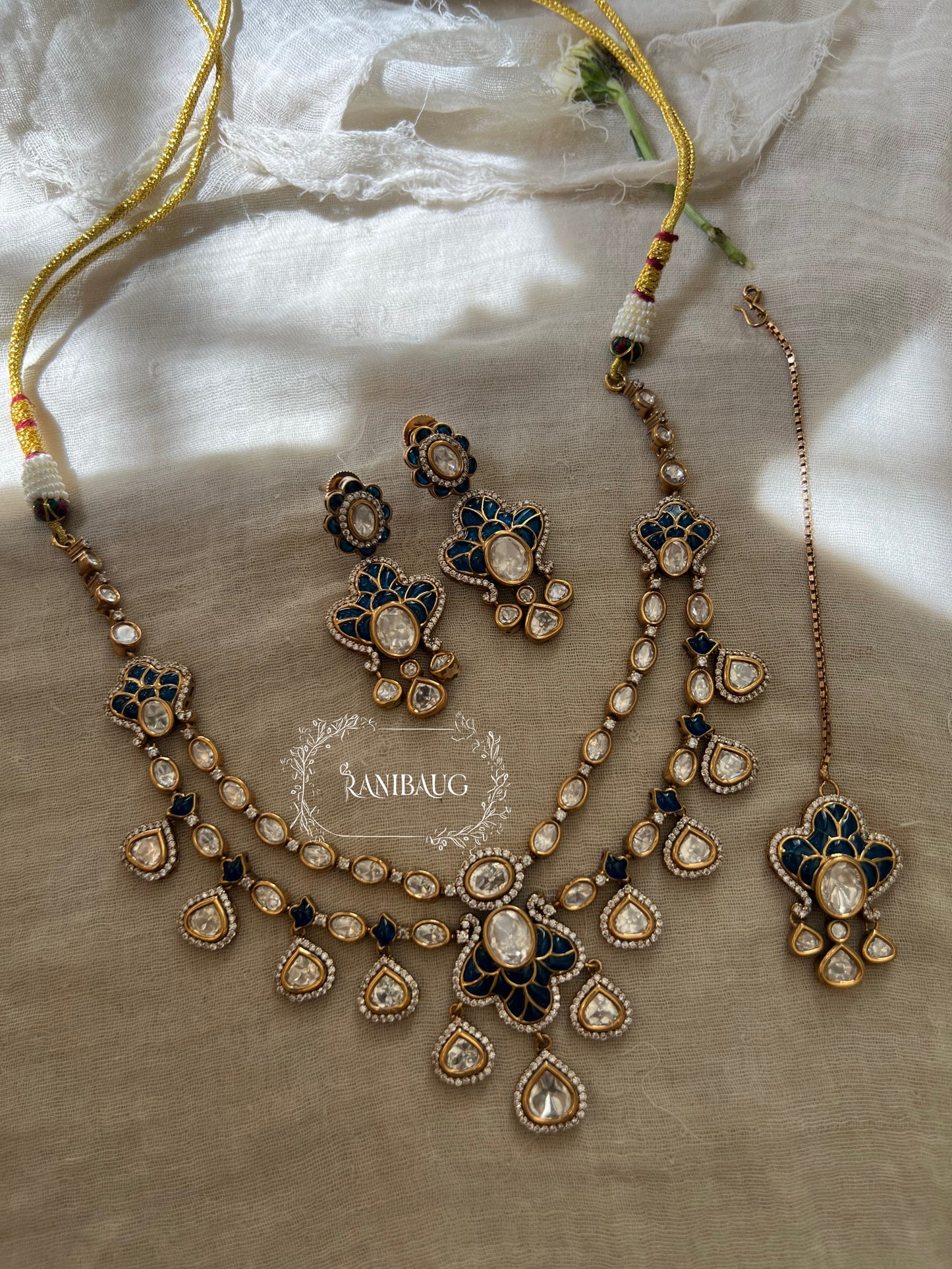 Sarini Polki Meenkari Indian Traditional Layered Necklace Jewellery By Ranibaug