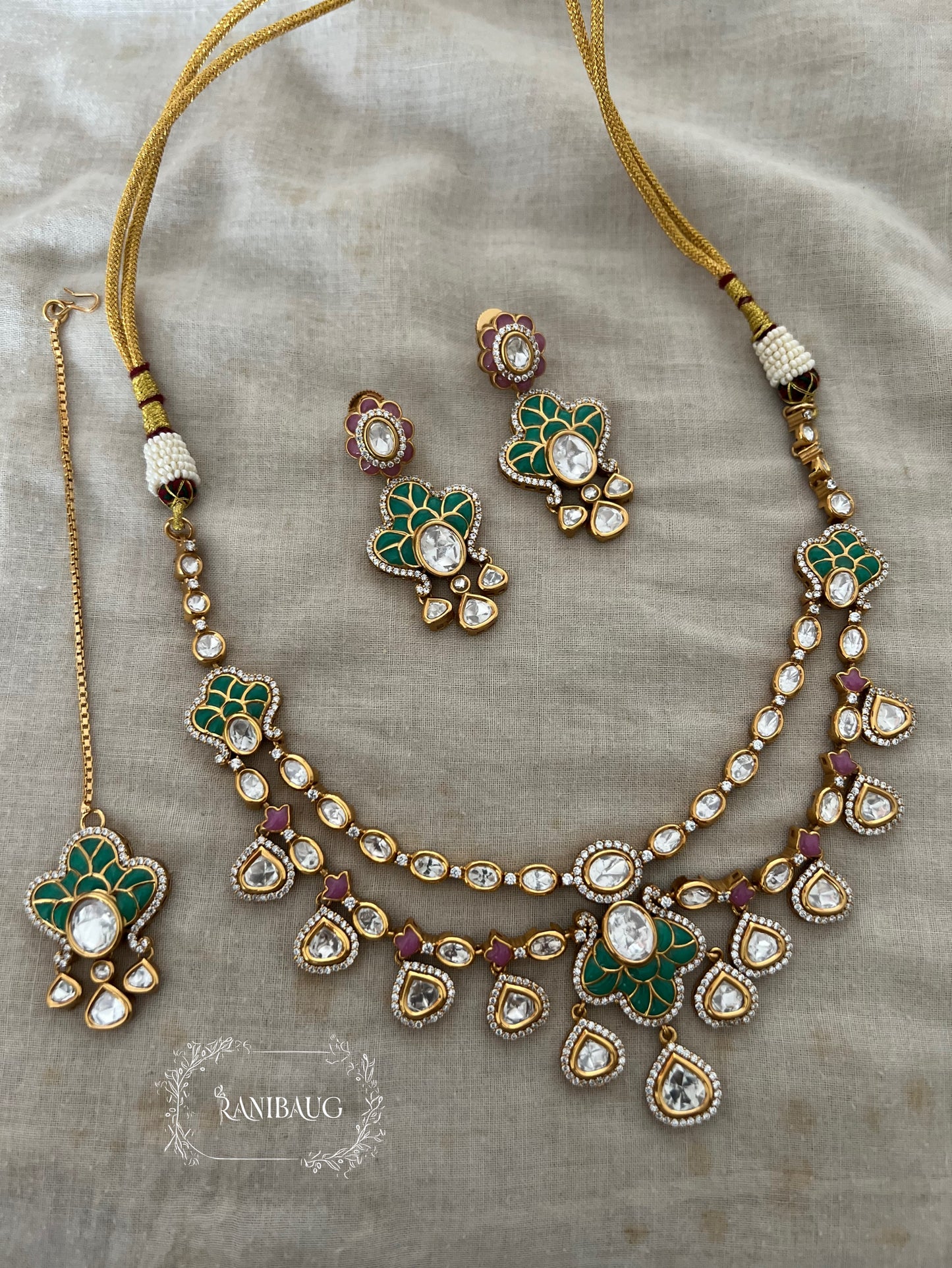 Sarini Polki Meenkari Indian Traditional Layered Necklace Jewellery By Ranibaug