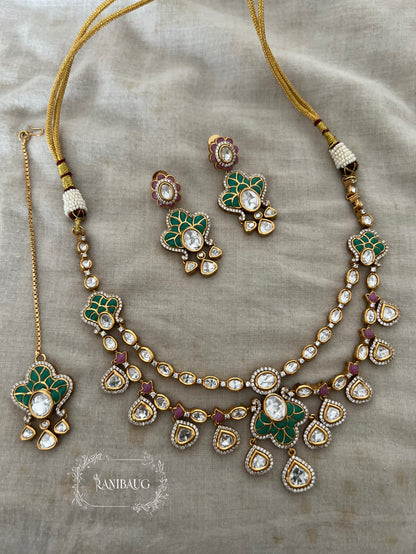 Sarini Polki Meenkari Indian Traditional Layered Necklace Jewellery By Ranibaug
