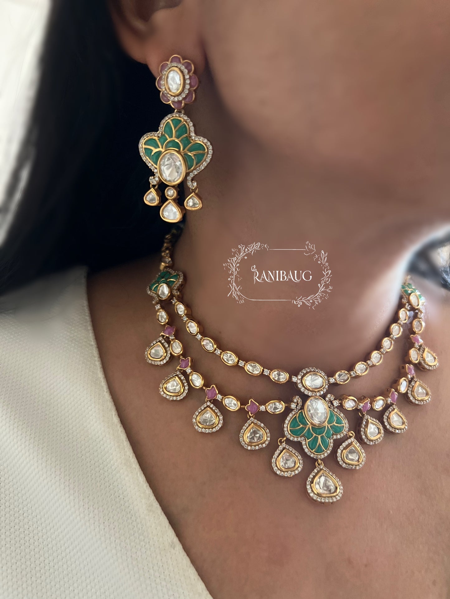 Sarini Polki Meenkari Indian Traditional Layered Necklace Jewellery By Ranibaug