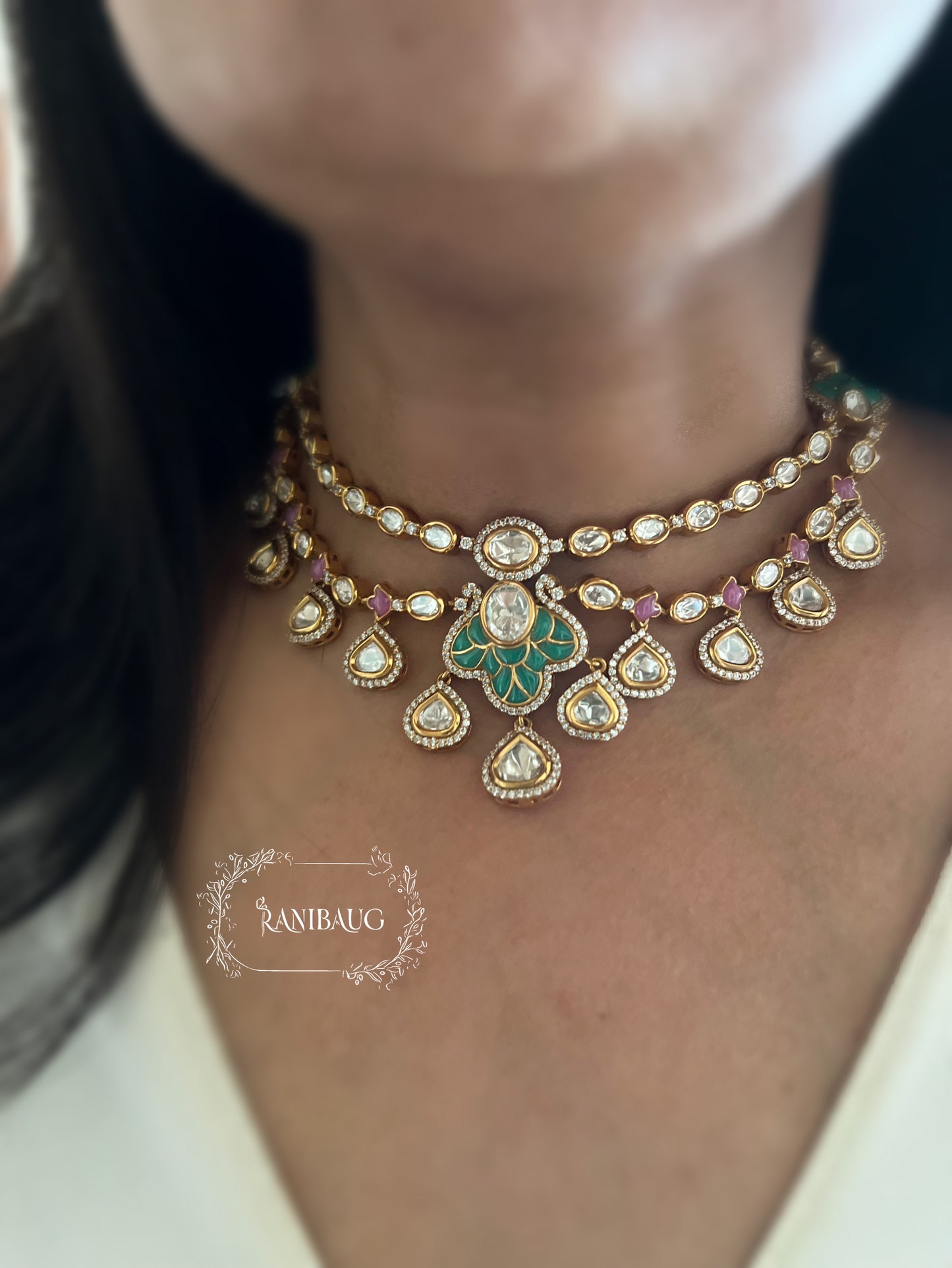Sarini Polki Meenkari Indian Traditional Layered Necklace Jewellery By Ranibaug