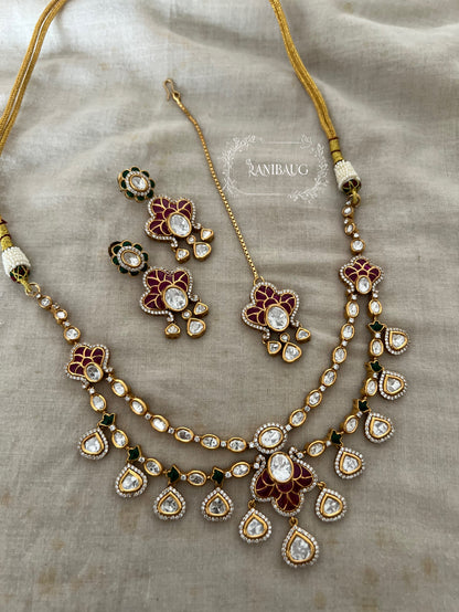 Sarini Polki Meenkari Indian Traditional Layered Necklace Jewellery By Ranibaug