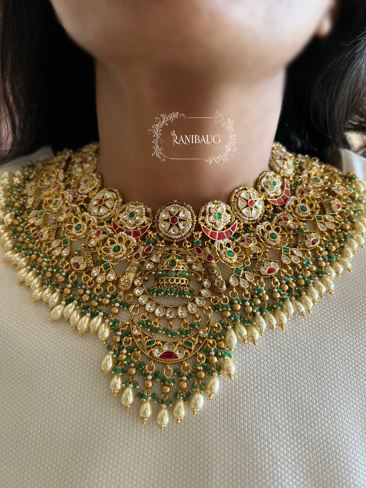 Sarojini Rajwada Style Bridal Heavy Gold Finish Beaded Indian Heritage Necklace Jewellery Set By Ranibaug