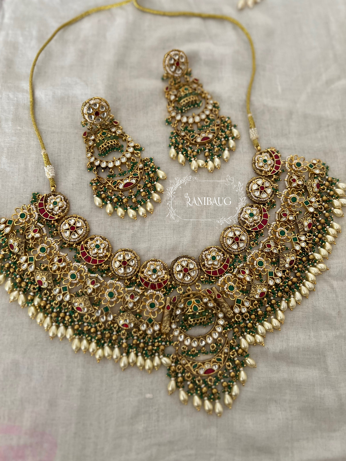 Sarojini Rajwada Style Bridal Heavy Gold Finish Beaded Indian Heritage Necklace Jewellery Set By Ranibaug