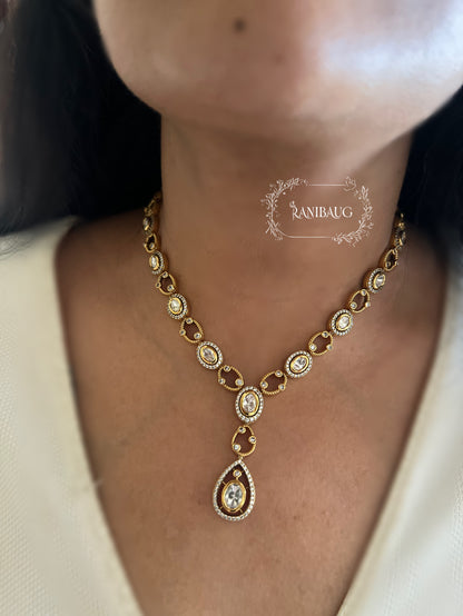 Sasha Gold Finish Teardrop Motif Polki Kundan Necklace Set By Ranibaug | 2025 2026