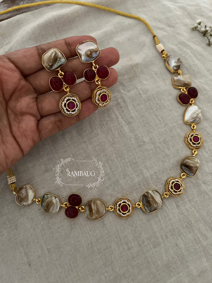 Saumya Gold Finish And Minimal Jewellery Set Adorned With Real Baroque Pearl And Agate Motifs By Ranibaug | Semi Precious Jewellery Collection 2026