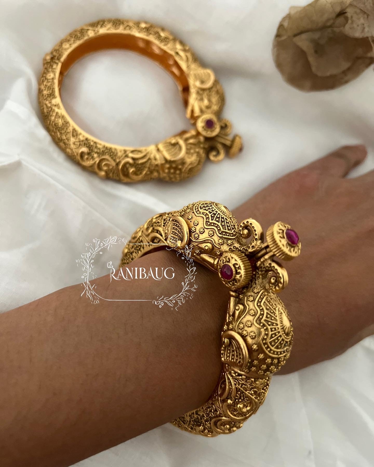 Savitri Gold Bangles Elephant Intricate Work By Ranibaug
