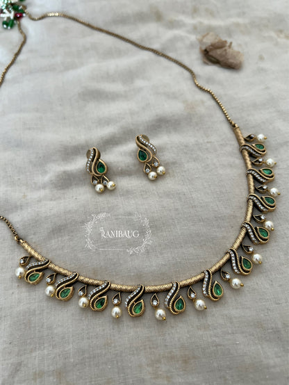 Sayali Minimal Round Polki Jewelry Antique Gold Necklace Set With Pearls By Ranibaug | 2025 2026