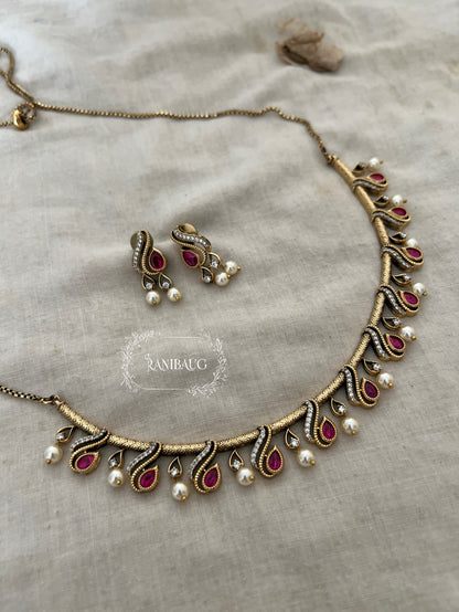 Sayali Minimal Round Polki Jewelry Antique Gold Necklace Set With Pearls By Ranibaug | 2025 2026