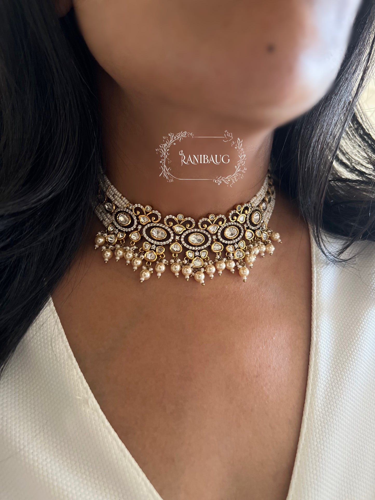 Sayali Polki Studded Pearl Vintage Royal Court Statement Necklace Jewellery Set By Ranibaug | 2026 Royal Jewelry Collection
