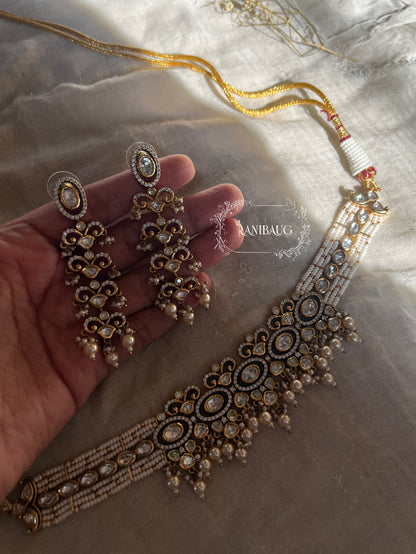 Sayali Polki Studded Pearl Vintage Royal Court Statement Necklace Jewellery Set By Ranibaug | 2026 Royal Jewelry Collection