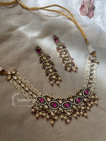Sayali Polki Studded Pearl Vintage Royal Court Statement Necklace Jewellery Set By Ranibaug | 2026 Royal Jewelry Collection