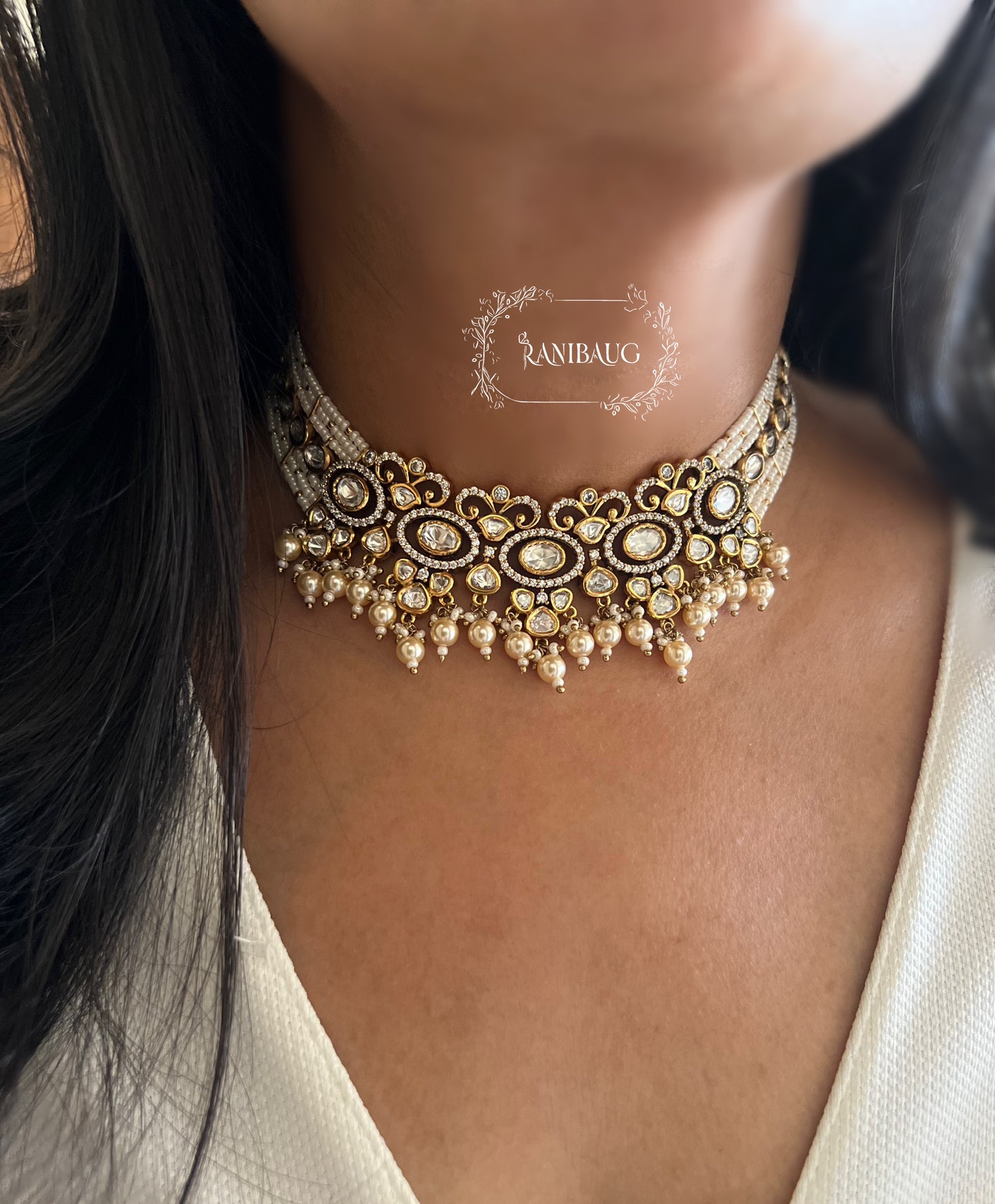 Sayali Polki Studded Pearl Vintage Royal Court Statement Necklace Jewellery Set By Ranibaug | 2026 Royal Jewelry Collection