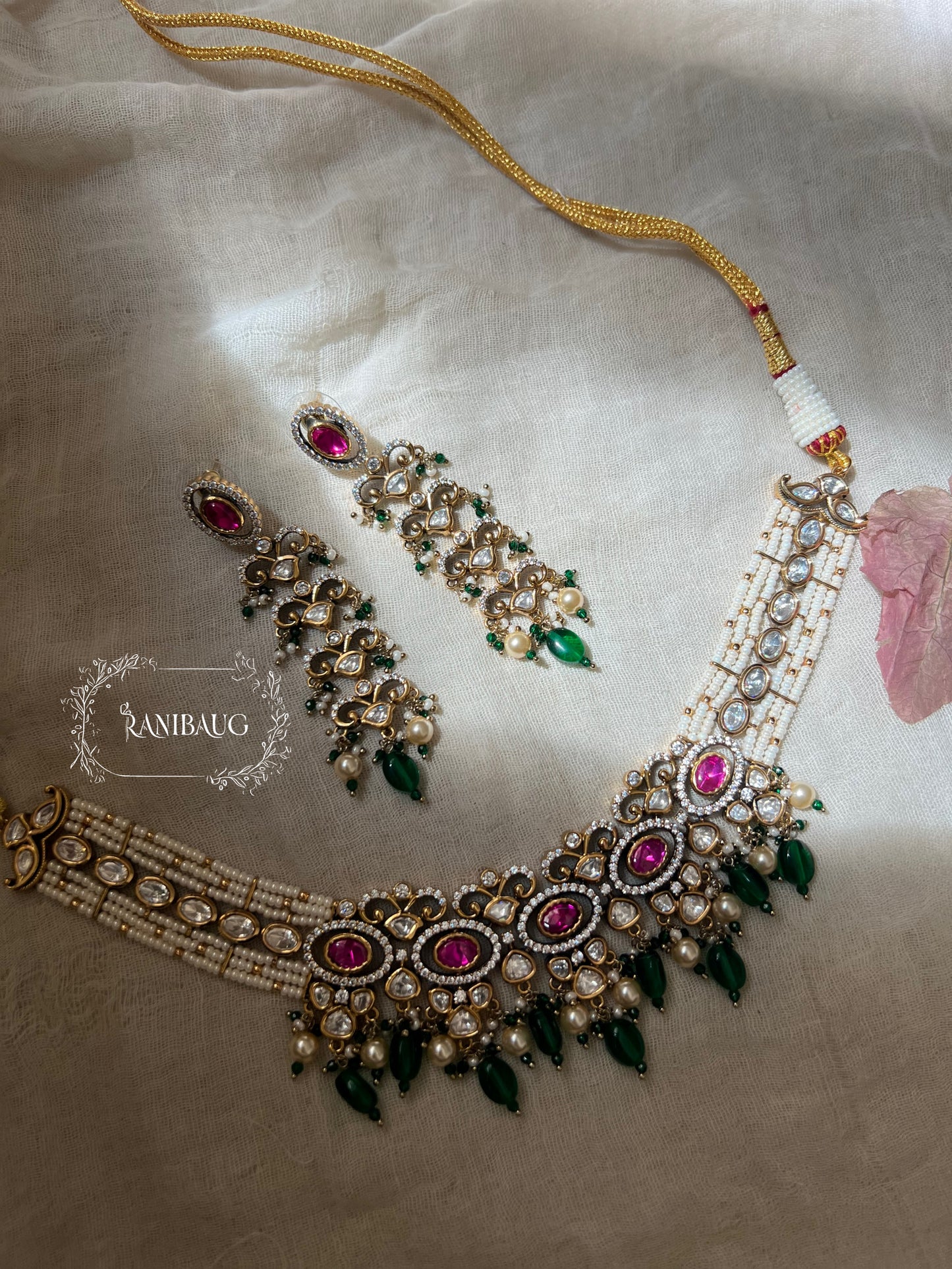 Sayali Polki Studded Pearl Vintage Royal Court Statement Necklace Jewellery Set By Ranibaug | 2026 Royal Jewelry Collection