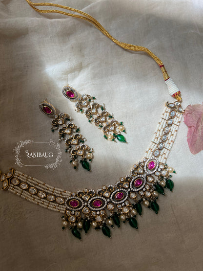 Sayali Polki Studded Pearl Vintage Royal Court Statement Necklace Jewellery Set By Ranibaug | 2026 Royal Jewelry Collection