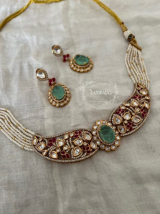 Sehej Meenakari Inspired Polki Enamel Work Gold Finish Choker Necklace Set By Ranibaug
