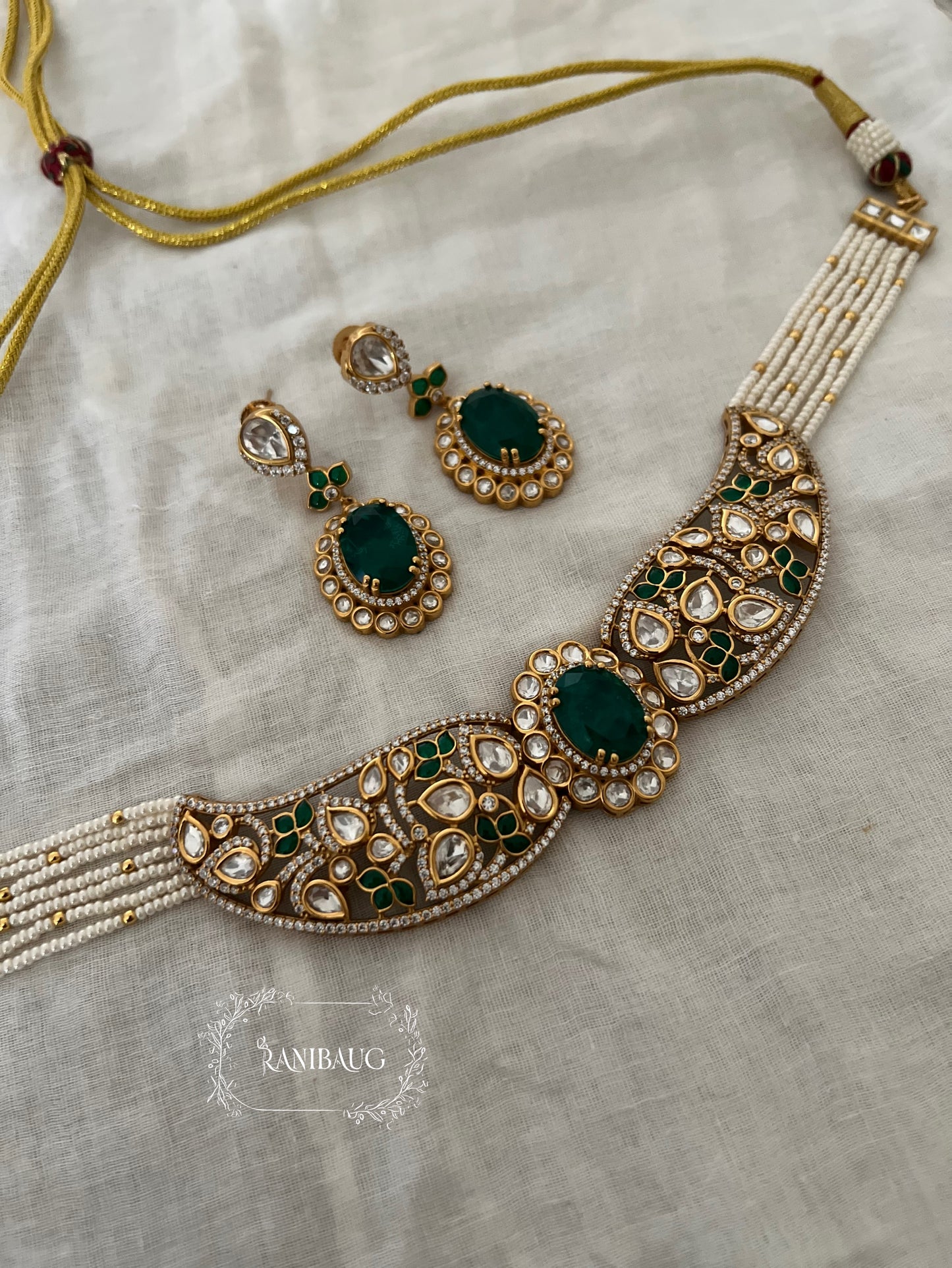Sehej Meenakari Inspired Polki Enamel Work Gold Finish Choker Necklace Set By Ranibaug