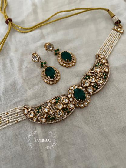 Sehej Meenakari Inspired Polki Enamel Work Gold Finish Choker Necklace Set By Ranibaug
