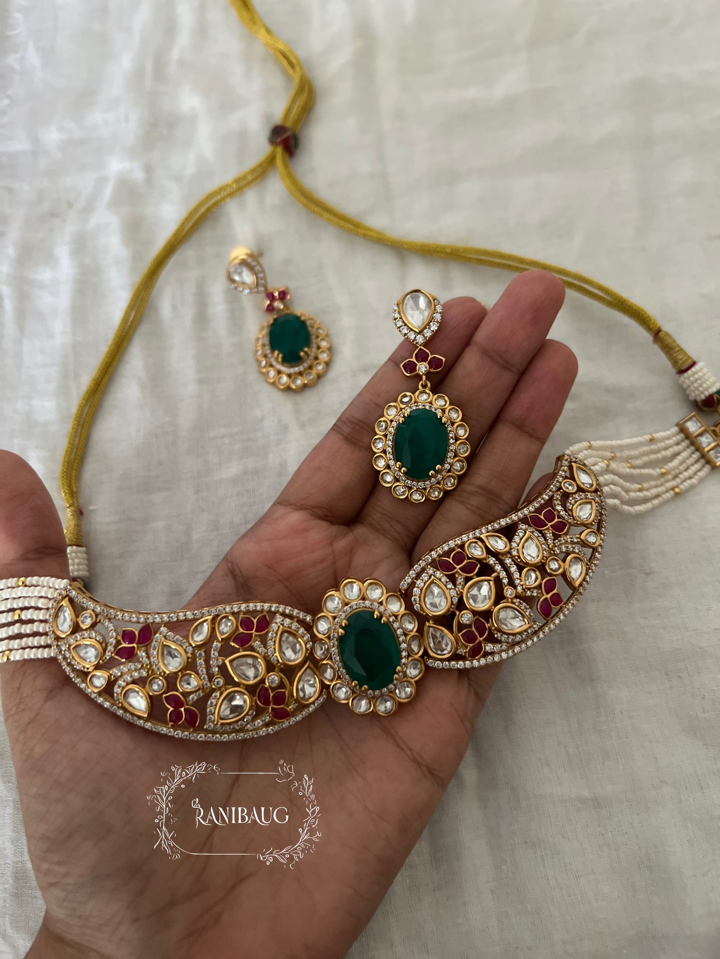 Sehej Meenakari Inspired Polki Enamel Work Gold Finish Choker Necklace Set By Ranibaug