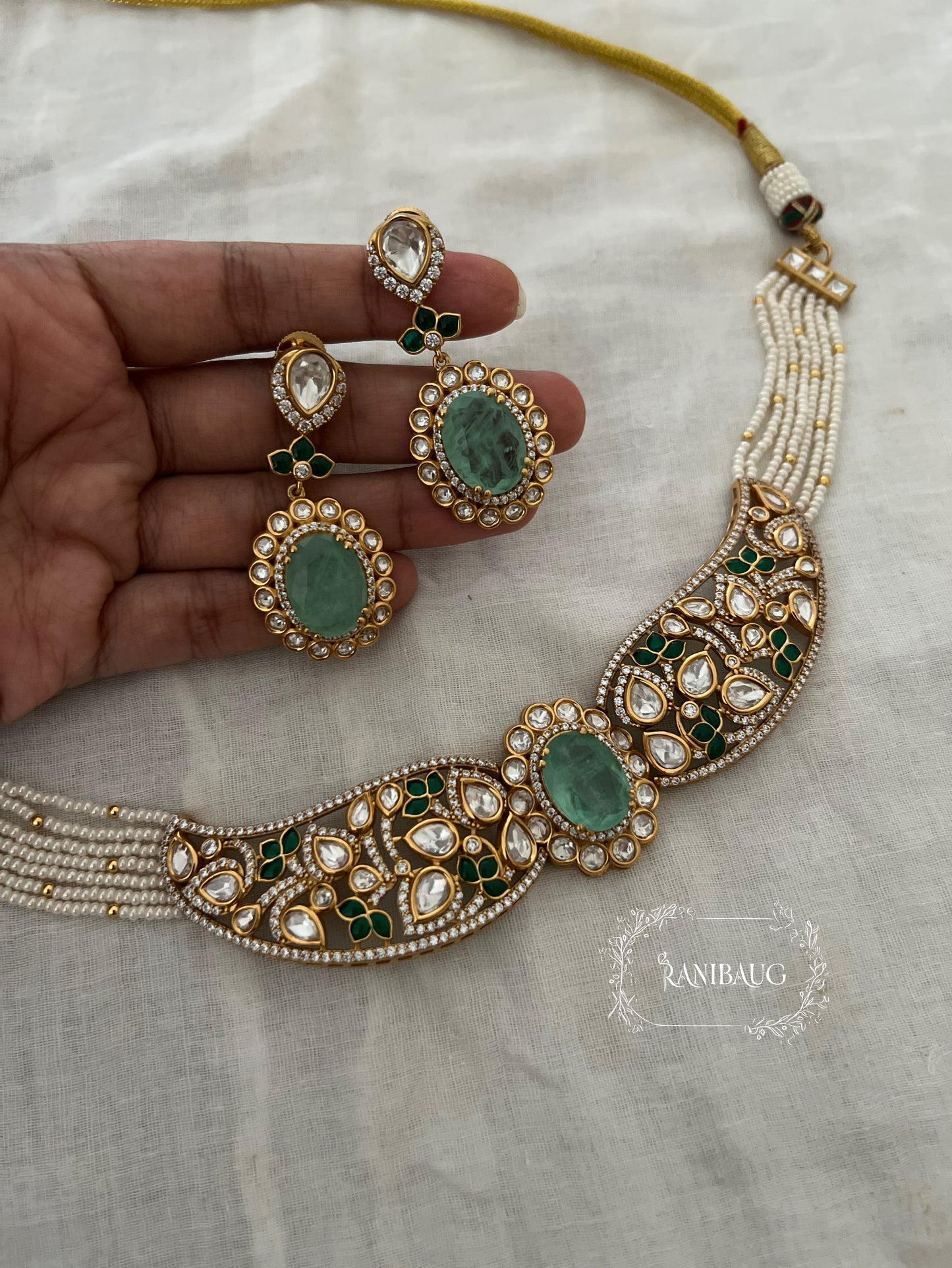 Sehej Meenakari Inspired Polki Enamel Work Gold Finish Choker Necklace Set By Ranibaug