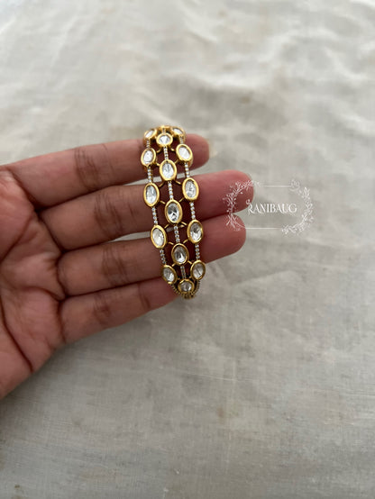 Seher Geometric Designer Gold Finish Polki Studded Three Layered Bracelet By Ranibaug