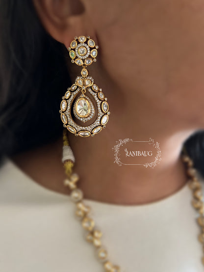 Sejal Gold Finish Polki Royal Teardrop Motif Festive Jewelry By Ranibaug