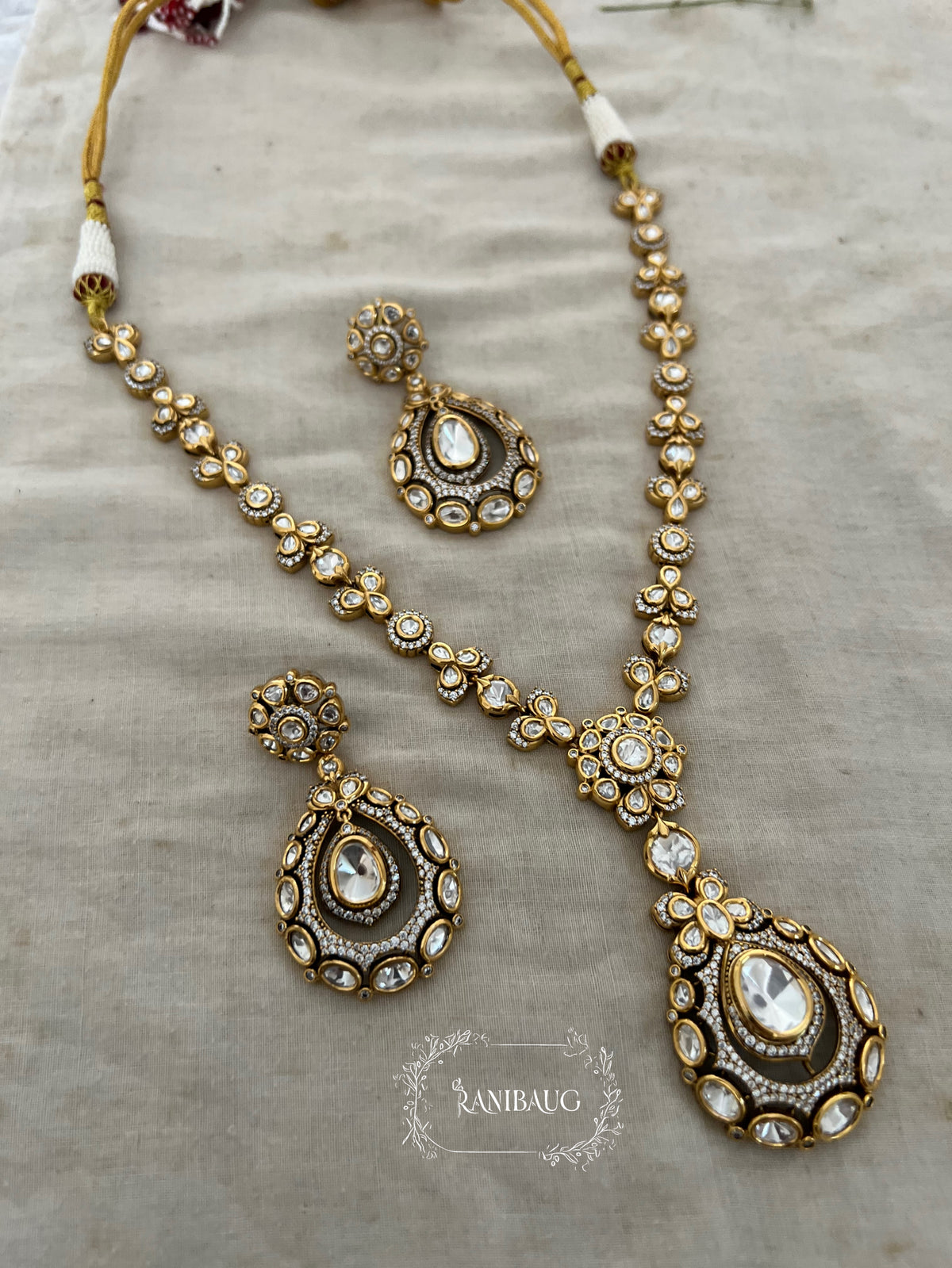Sejal Gold Finish Polki Royal Teardrop Motif Festive Jewelry By Ranibaug
