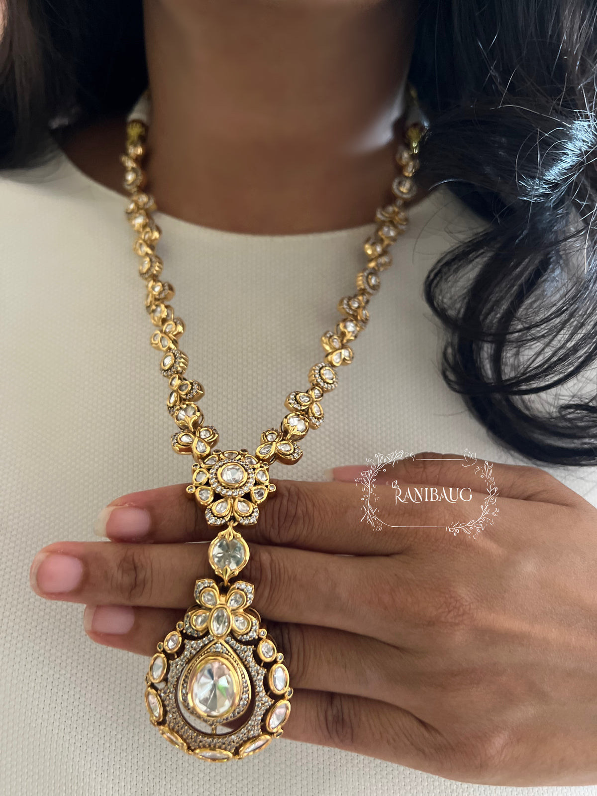 Sejal Gold Finish Polki Royal Teardrop Motif Festive Jewelry By Ranibaug