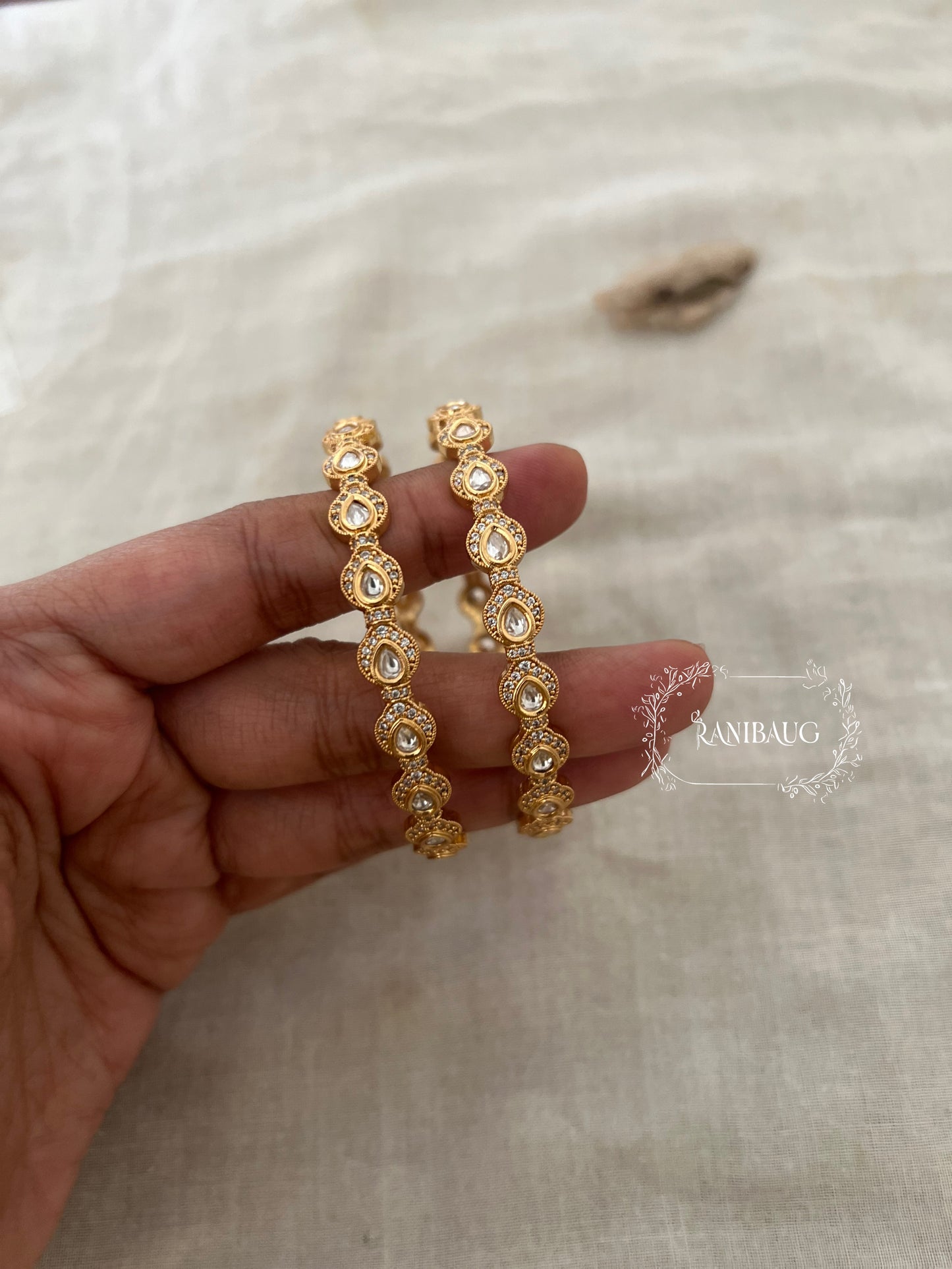Sejal Gold Plated Enamel And Kundan Simple Bangles Set By Ranibaug