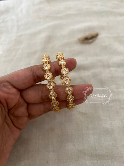 Sejal Gold Plated Enamel And Kundan Simple Bangles Set By Ranibaug