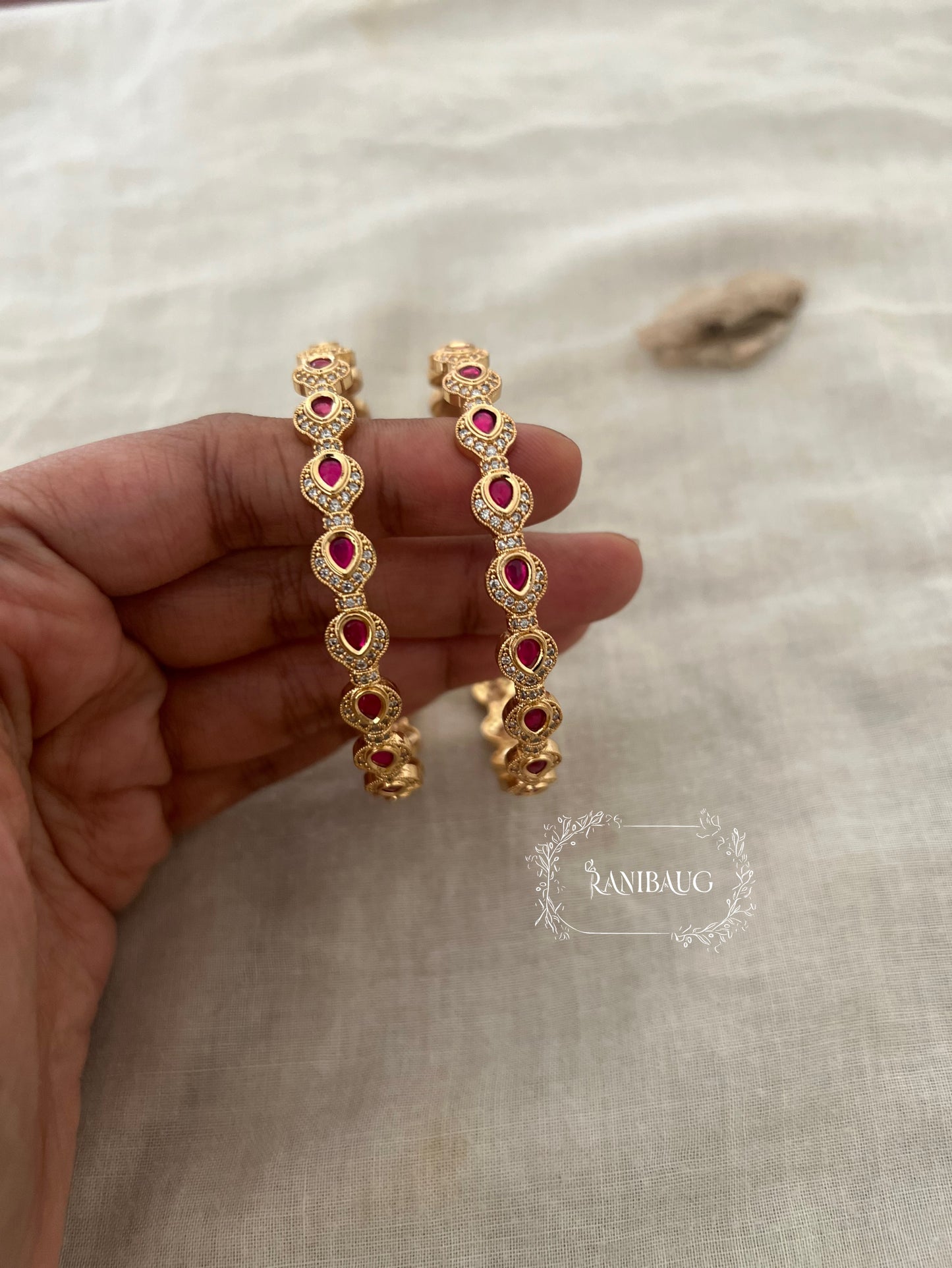 Sejal Gold Plated Enamel And Kundan Simple Bangles Set By Ranibaug