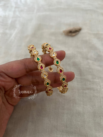 Sejal Gold Plated Enamel And Kundan Simple Bangles Set By Ranibaug