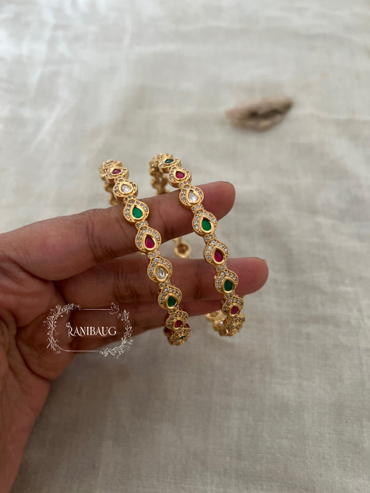 Sejal Gold Plated Enamel And Kundan Simple Bangles Set By Ranibaug