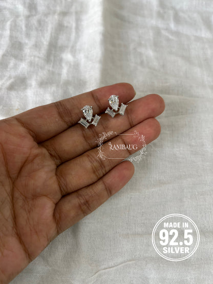 Seraphine Chevron Drop Motif Diamond 92.5 Silver Ear Studs Jewelry By Ranibaug