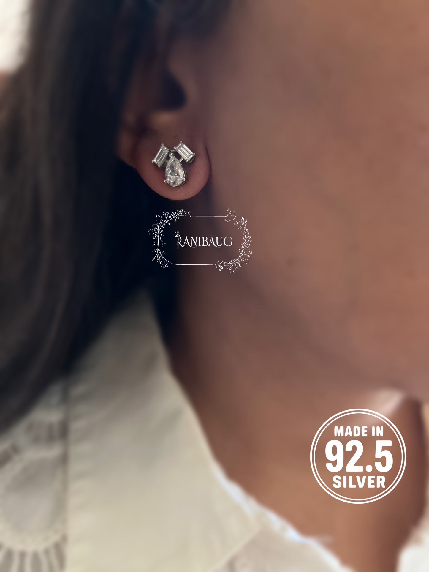 Seraphine Chevron Drop Motif Diamond 92.5 Silver Ear Studs Jewelry By Ranibaug
