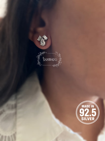 Seraphine Chevron Drop Motif Diamond 92.5 Silver Ear Studs Jewelry By Ranibaug