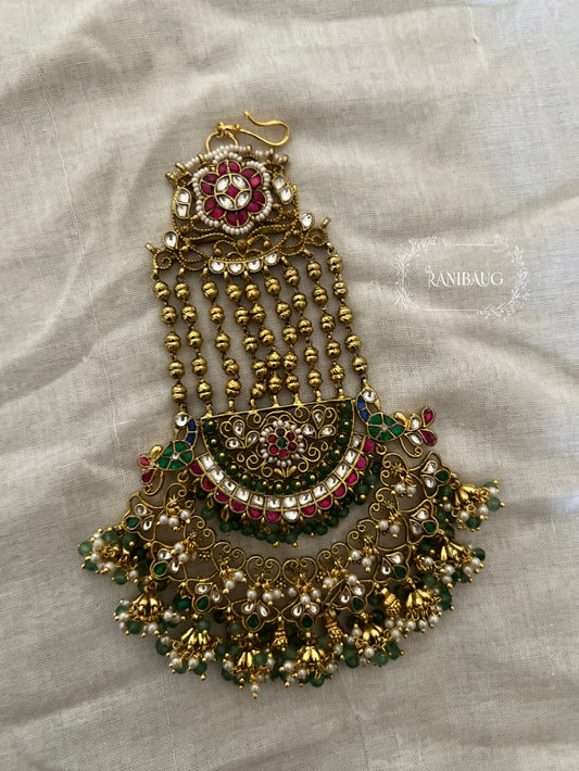 Shabnam Emerald Ruby Gold Finish Meenakari Inspired Designer Passa Hair Jewelry By Ranibaug