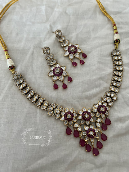 Shakti Polki Floral Motif Gold Finish Festive Necklace Jewellery By Ranibaug