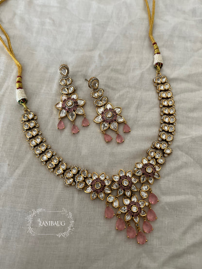 Shakti Polki Floral Motif Gold Finish Festive Necklace Jewellery By Ranibaug